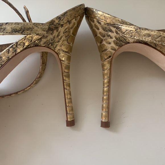 Manolo Blahnik Gold Embossed Python Leather High Heel Ankle Strap Sandals 40 1/2 - Picture 13 of 13
